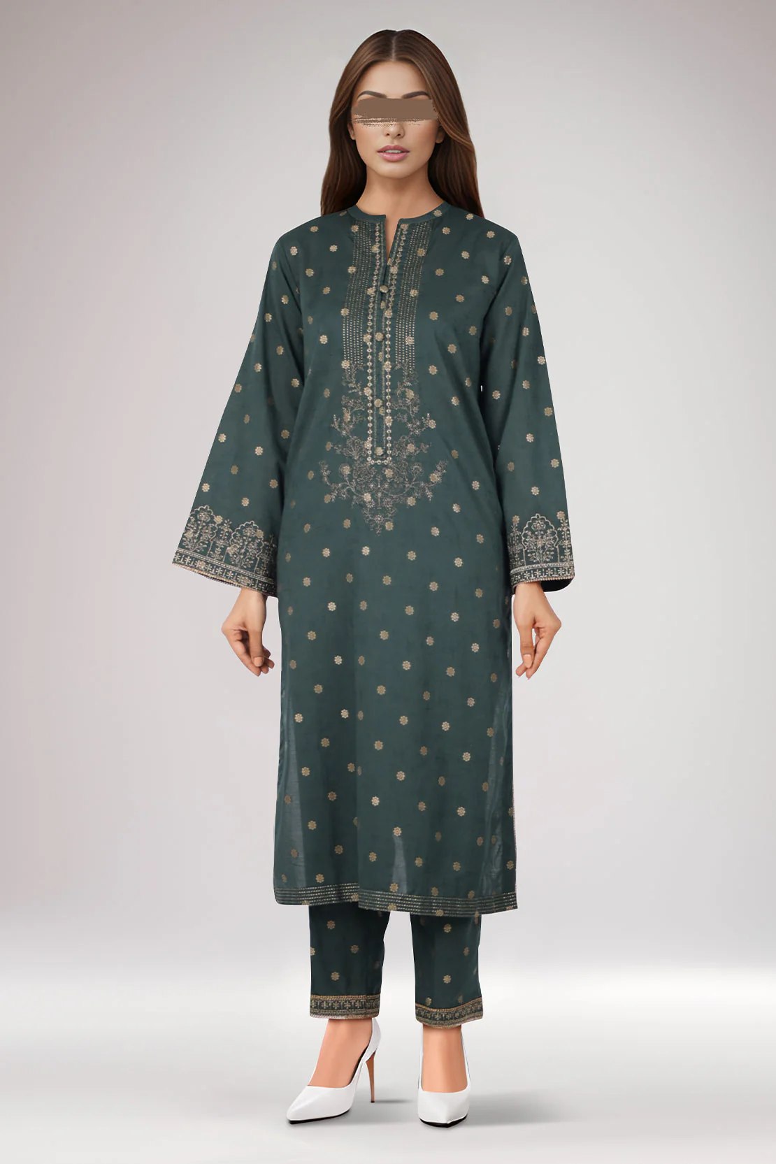 Embroidered Cotton Jacquard Stitched 2 Piece (Shirt/Trouser)