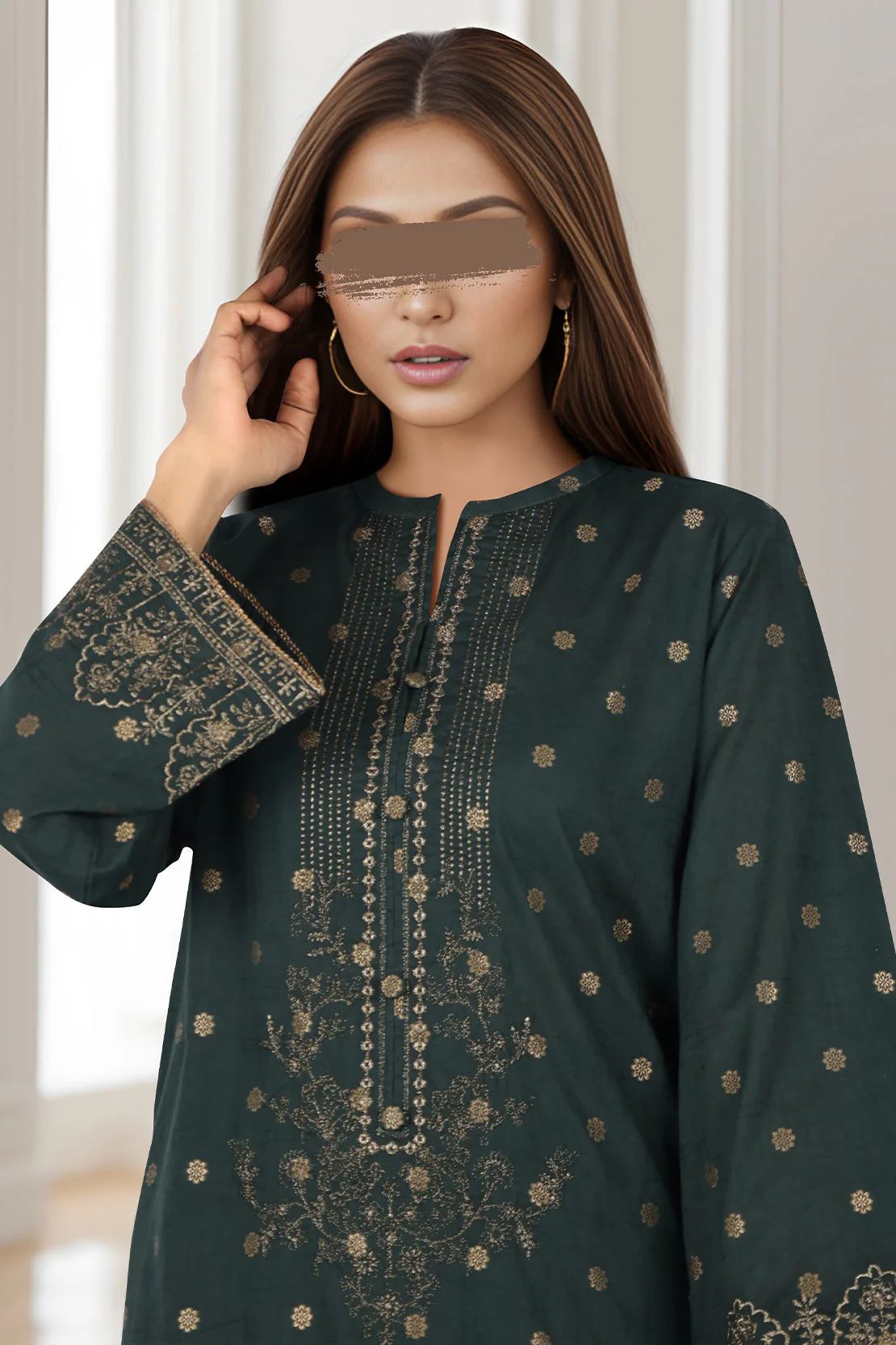 Embroidered Cotton Jacquard Stitched 2 Piece (Shirt/Trouser) - Image 2
