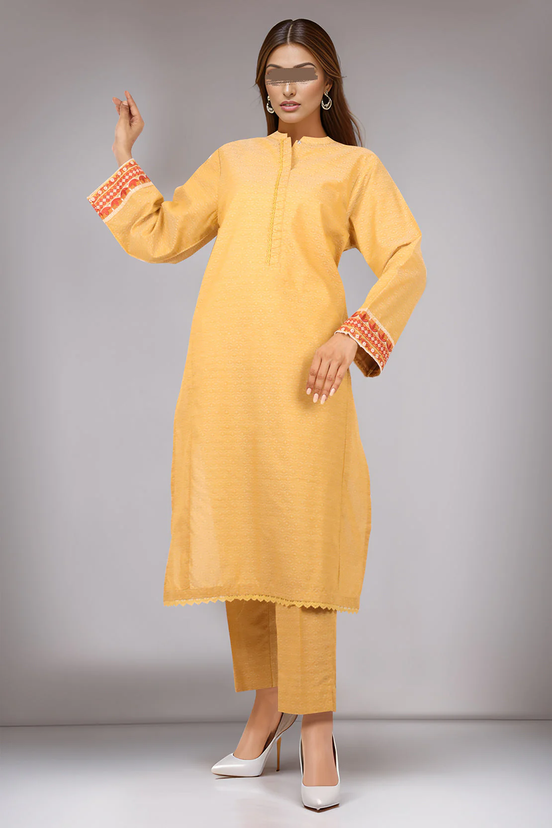 Embroidered Cotton Jacquard Stitched 2 Piece (Shirt/Trouser) - Image 2