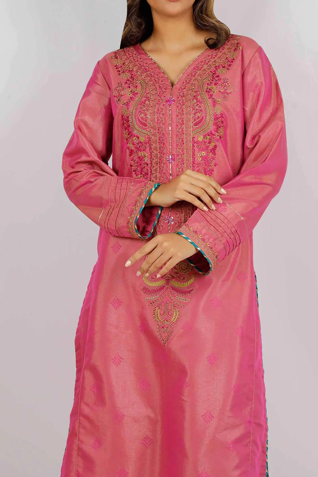 Embroidered Cotton Jacquard Stitched 2 Piece (Shirt/Trouser) - Image 2