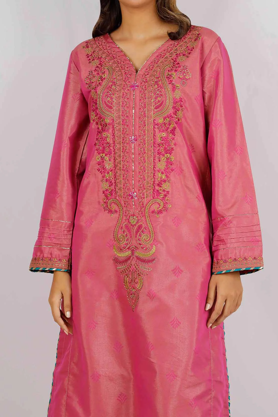 Embroidered Cotton Jacquard Stitched 2 Piece (Shirt/Trouser) - Image 3