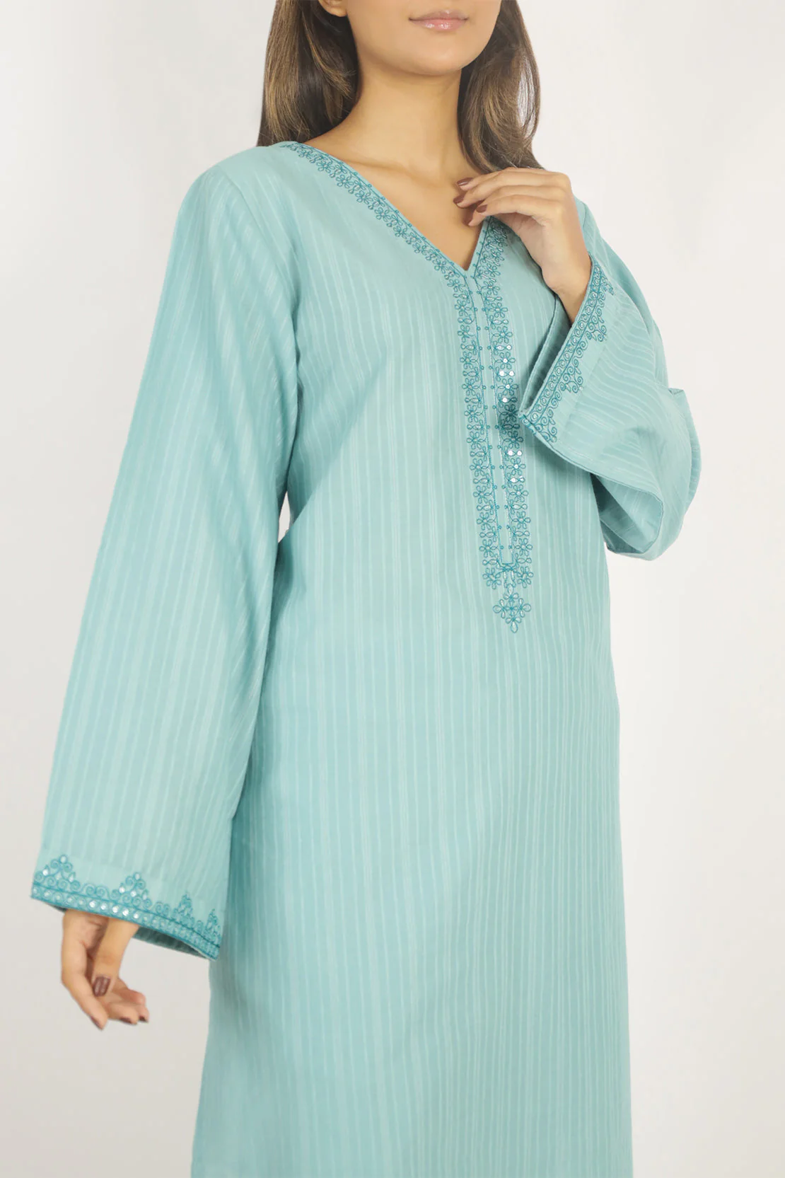 Embroidered Cotton Jacquard Stitched 2 Piece (Shirt/Trouser) - Image 3
