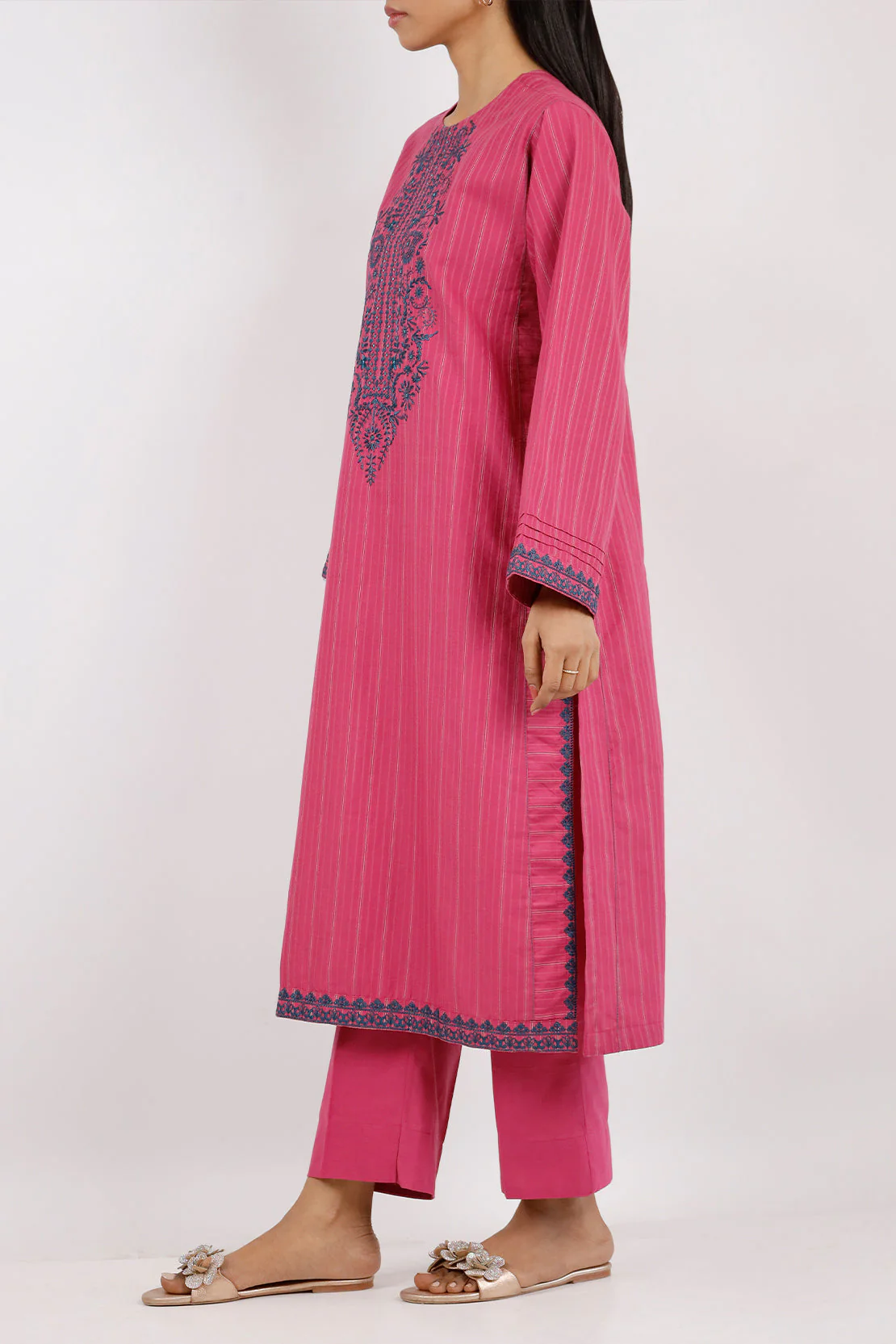 Embroidered Cotton Jacquard Stitched 2 Piece (Shirt/Trouser) - Image 2