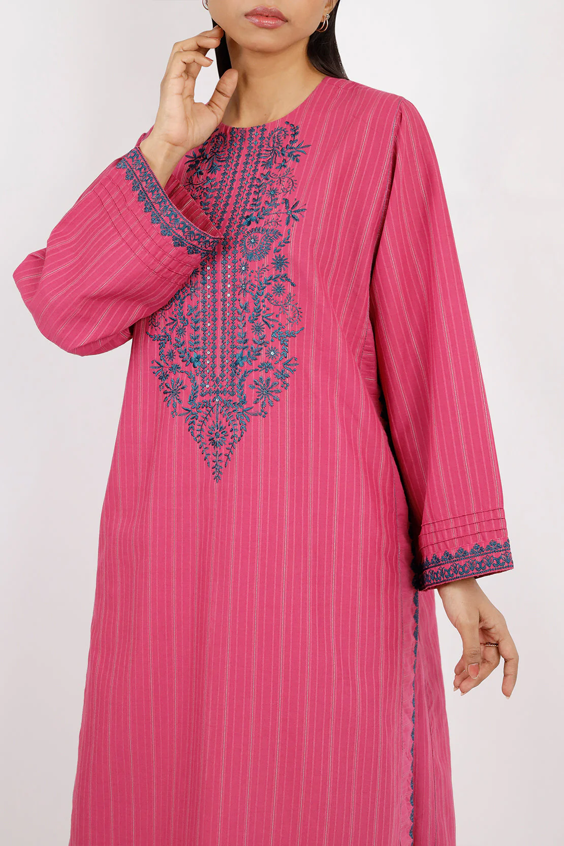Embroidered Cotton Jacquard Stitched 2 Piece (Shirt/Trouser) - Image 3