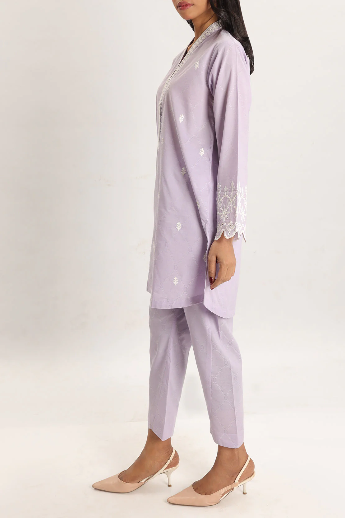 Embroidered Cotton Jacquard Stitched 2 Piece (Shirt/Trouser) - Image 2