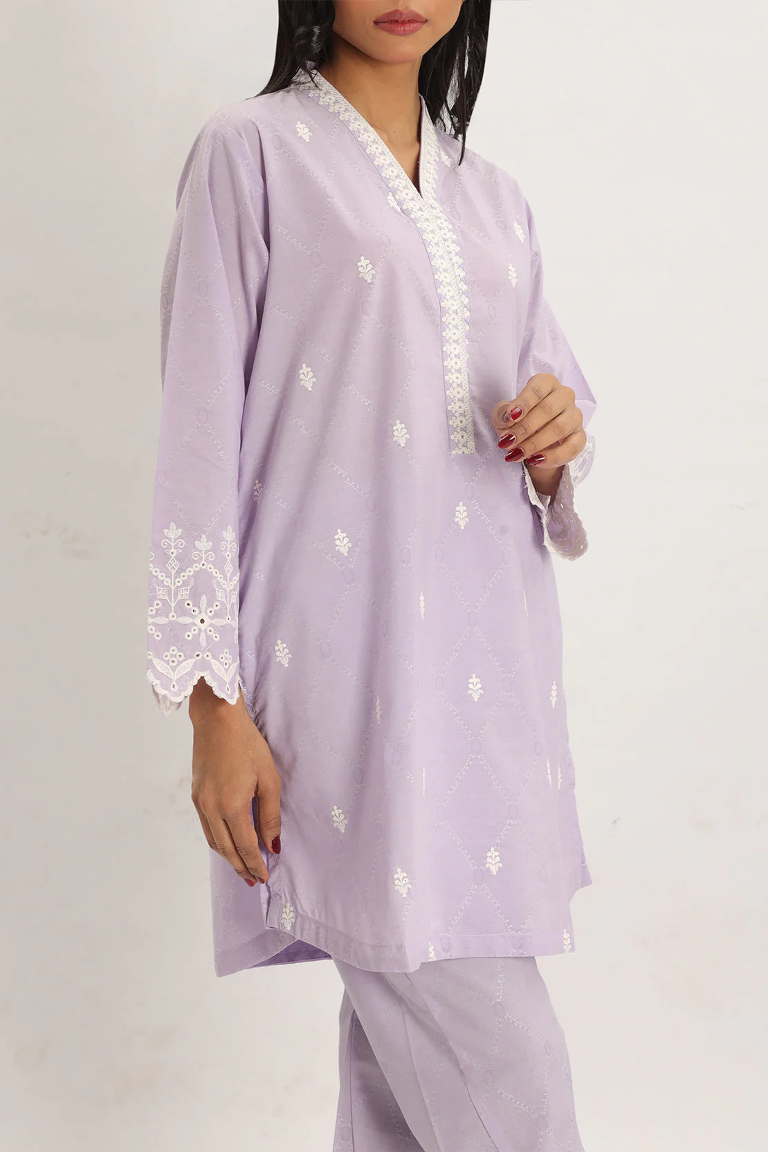 Embroidered Cotton Jacquard Stitched 2 Piece (Shirt/Trouser) - Image 3