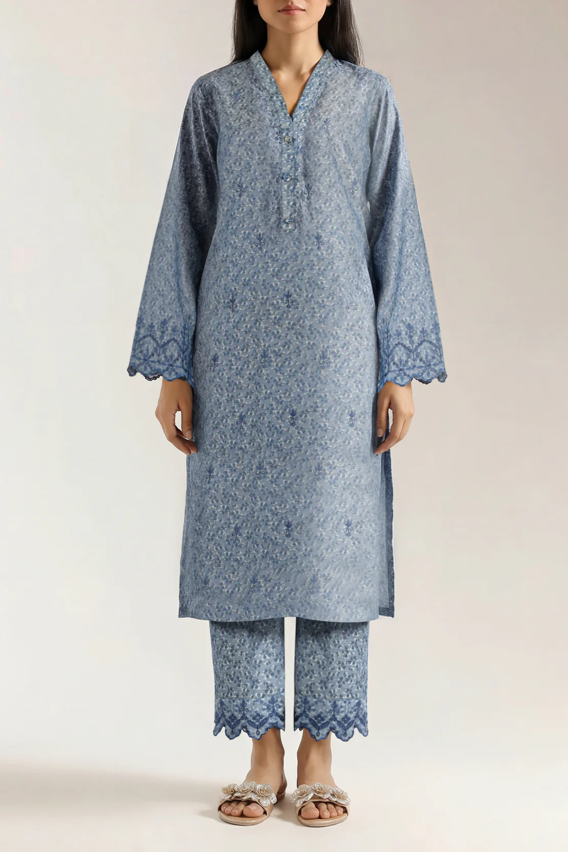 Embroidered Cotton Jacquard Stitched 2 Piece (Shirt/Trouser)