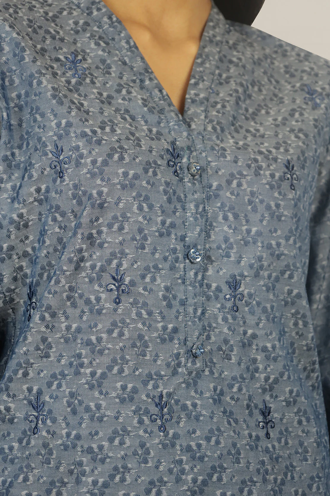 Embroidered Cotton Jacquard Stitched 2 Piece (Shirt/Trouser) - Image 4