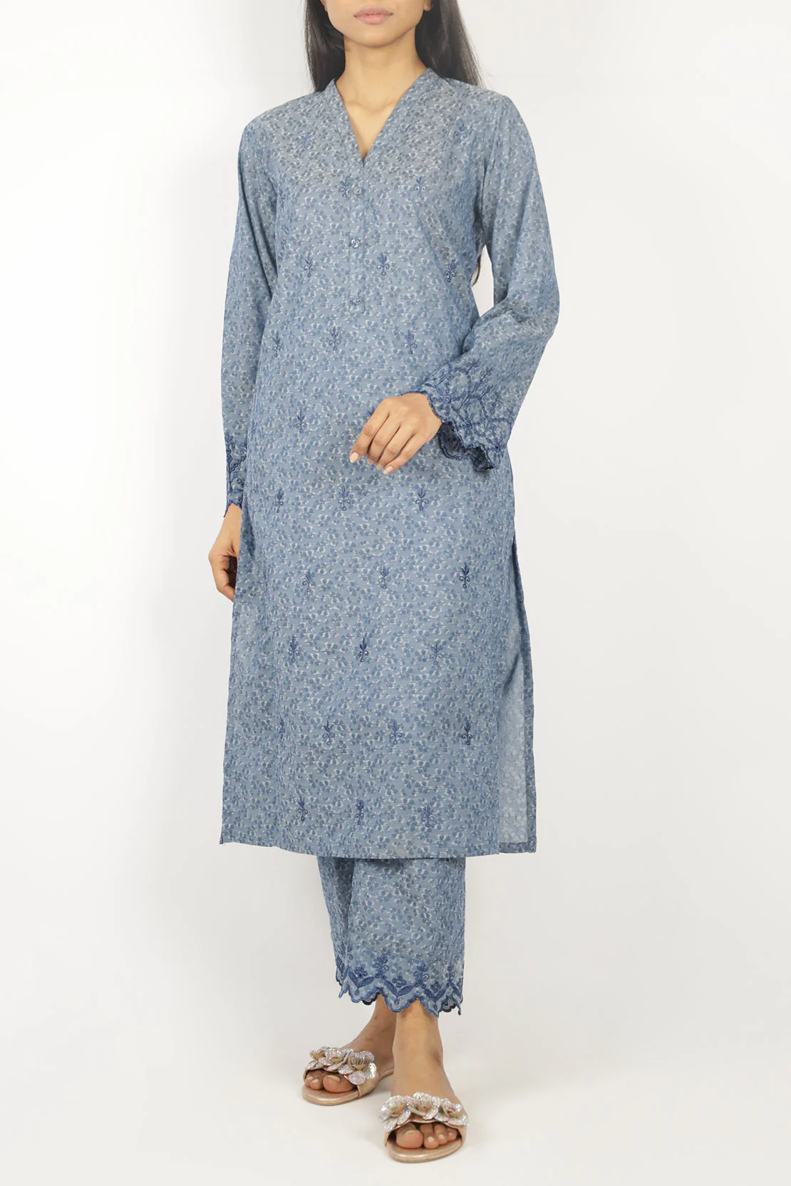 Embroidered Cotton Jacquard Stitched 2 Piece (Shirt/Trouser) - Image 5