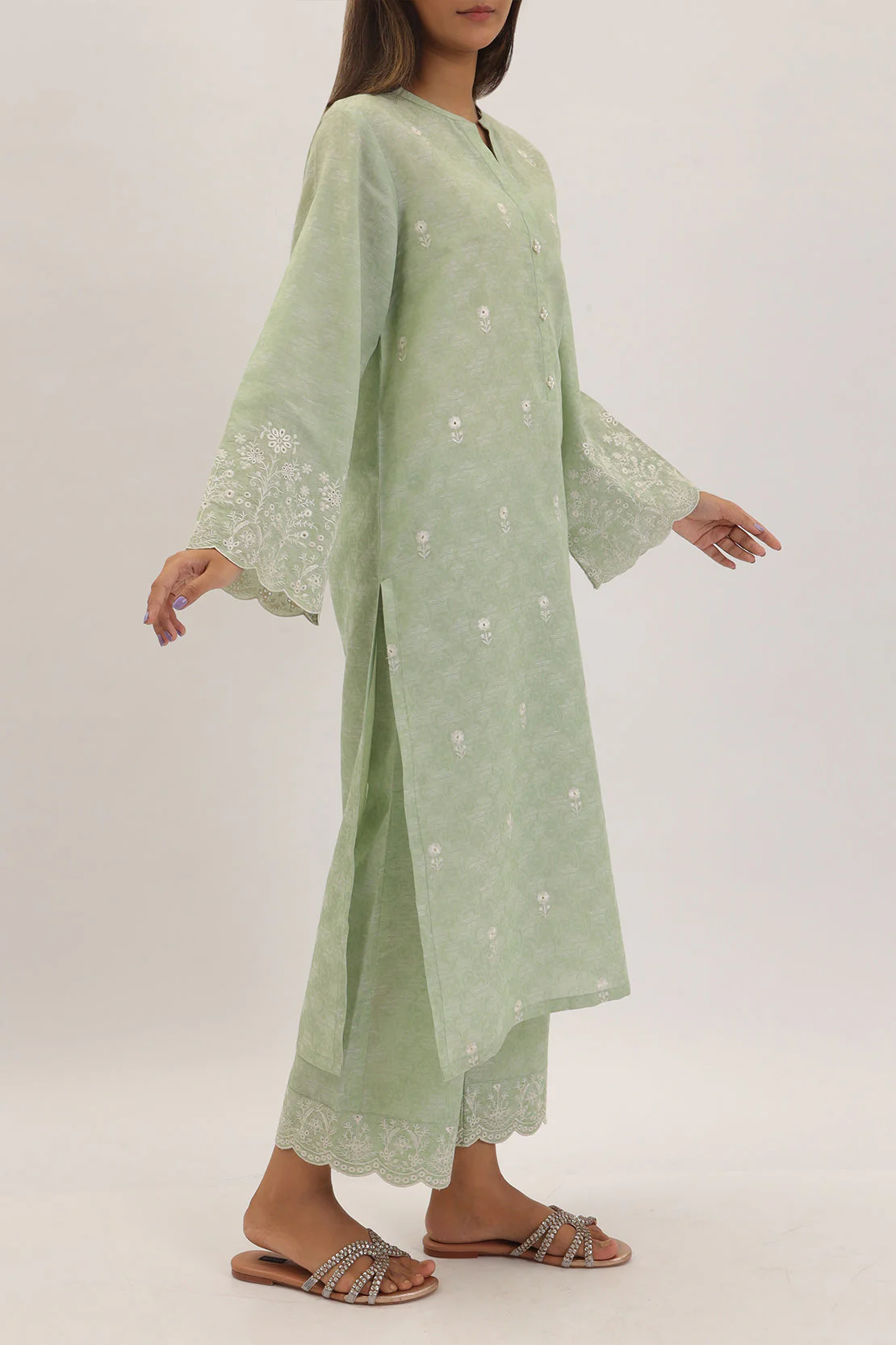 Embroidered Cotton Jacquard Stitched 2 Piece (Shirt/Trouser) - Image 2