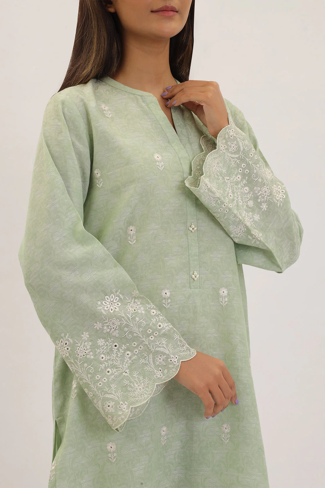 Embroidered Cotton Jacquard Stitched 2 Piece (Shirt/Trouser) - Image 3