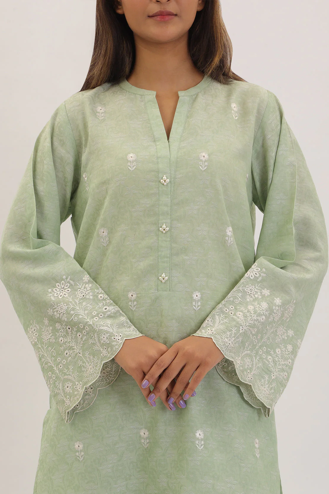 Embroidered Cotton Jacquard Stitched 2 Piece (Shirt/Trouser) - Image 5