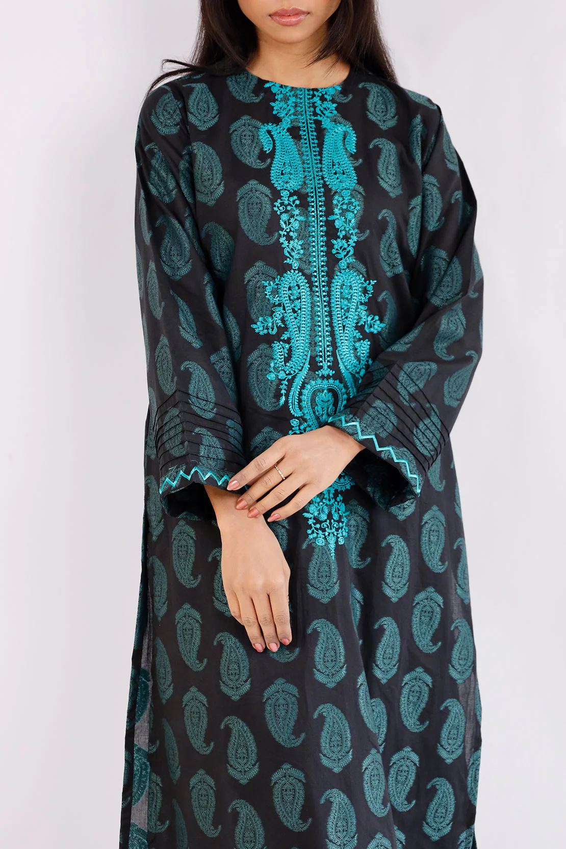 Embroidered Cotton Jacquard Stitched 2 Piece (Shirt/Trouser) - Image 2
