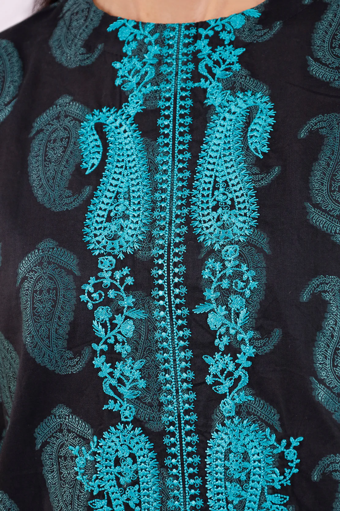 Embroidered Cotton Jacquard Stitched 2 Piece (Shirt/Trouser) - Image 3