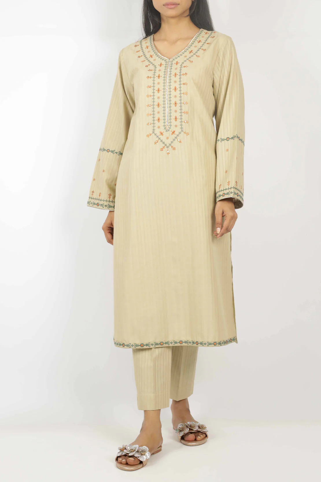 Embroidered Cotton Jacquard Stitched 2 Piece (Shirt/Trouser)