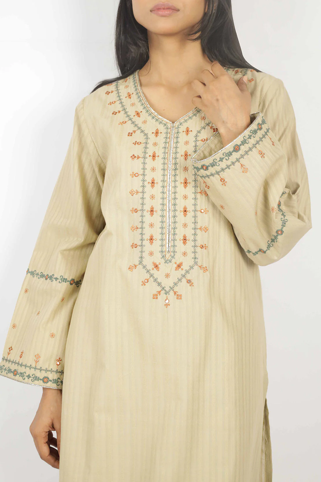 Embroidered Cotton Jacquard Stitched 2 Piece (Shirt/Trouser) - Image 2
