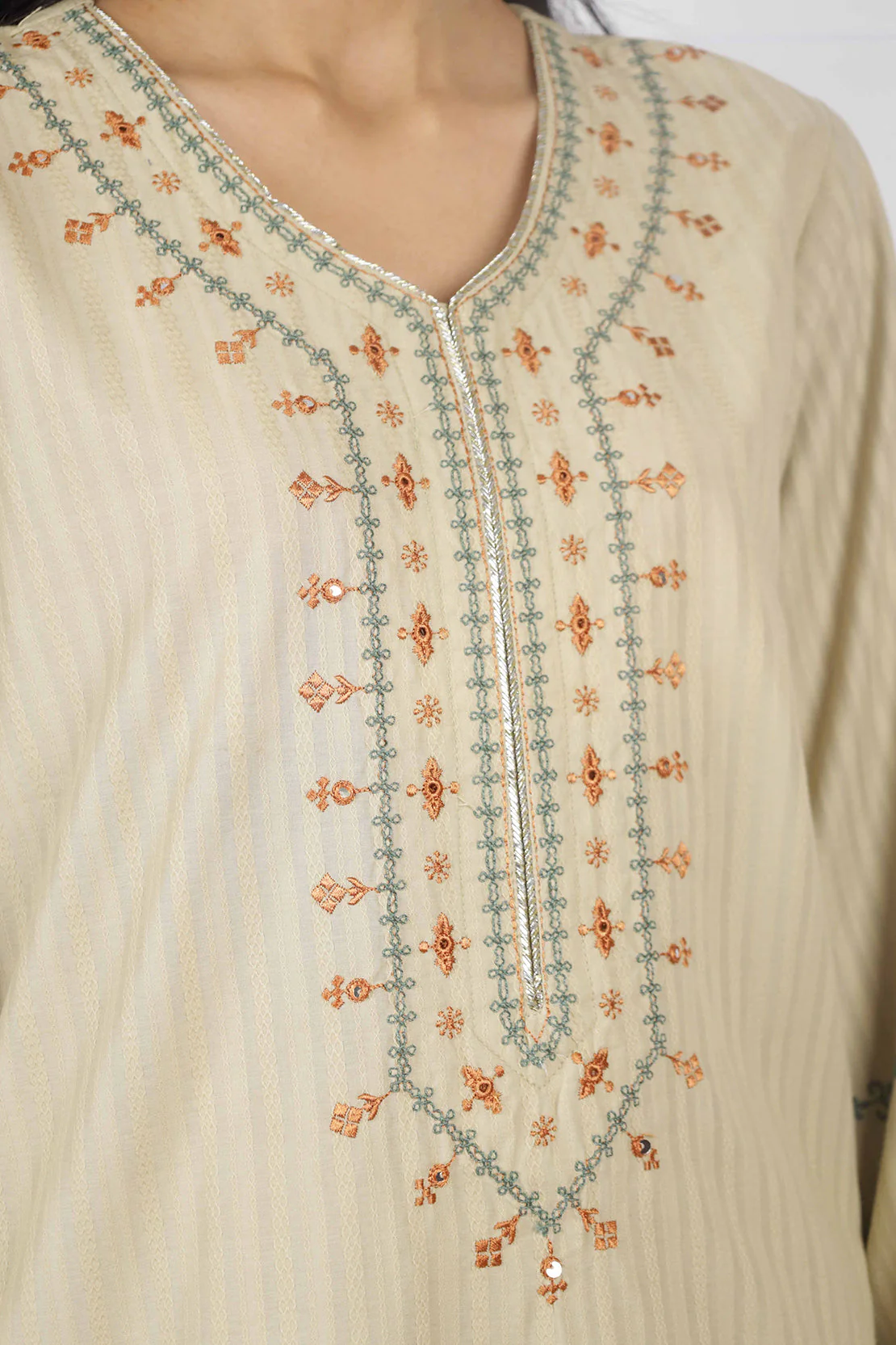 Embroidered Cotton Jacquard Stitched 2 Piece (Shirt/Trouser) - Image 3