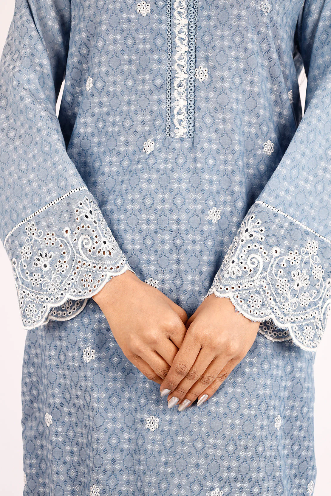 Embroidered Cotton Jacquard Stitched 2 Piece (Shirt/Trouser) - Image 3