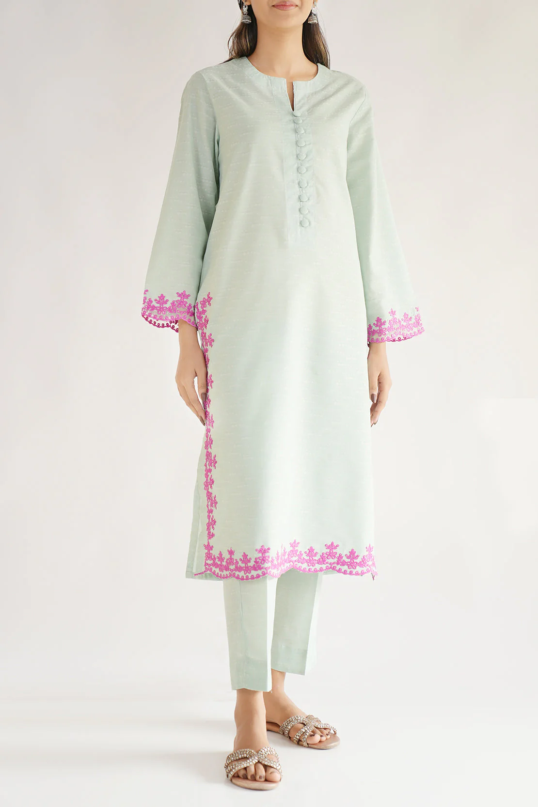 Embroidered Cotton Jacquard Stitched 2 Piece (Shirt/Trouser)