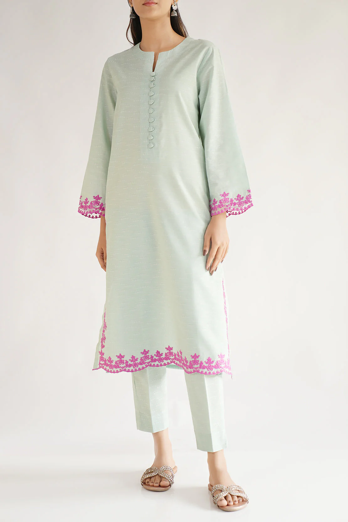 Embroidered Cotton Jacquard Stitched 2 Piece (Shirt/Trouser) - Image 2
