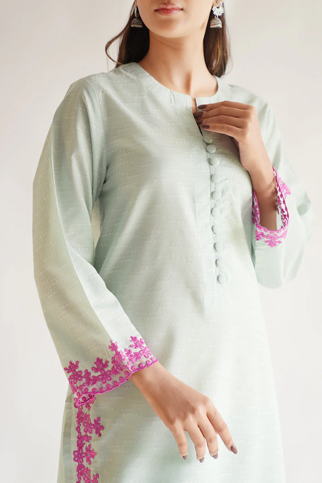 Embroidered Cotton Jacquard Stitched 2 Piece (Shirt/Trouser) - Image 3