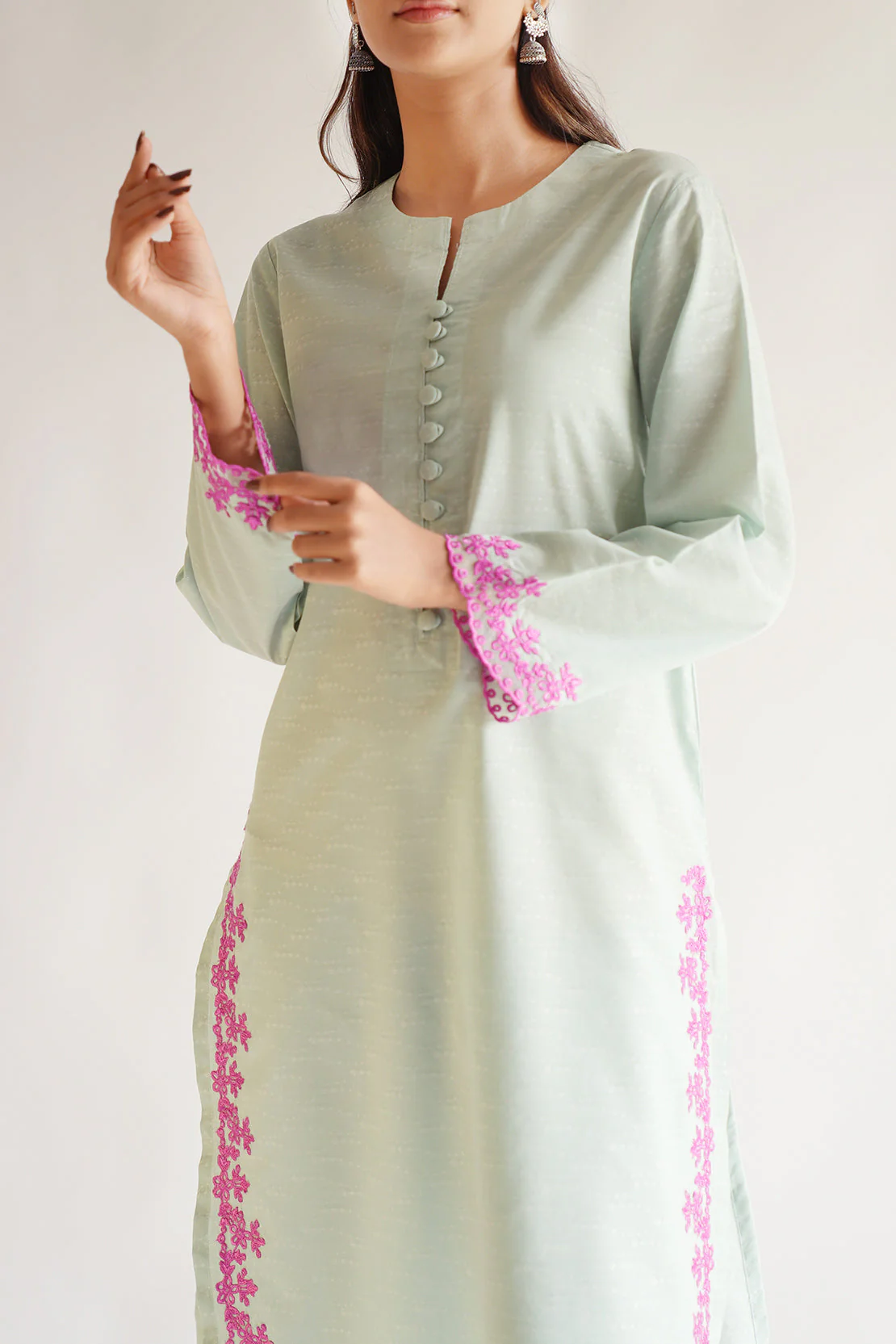Embroidered Cotton Jacquard Stitched 2 Piece (Shirt/Trouser) - Image 4