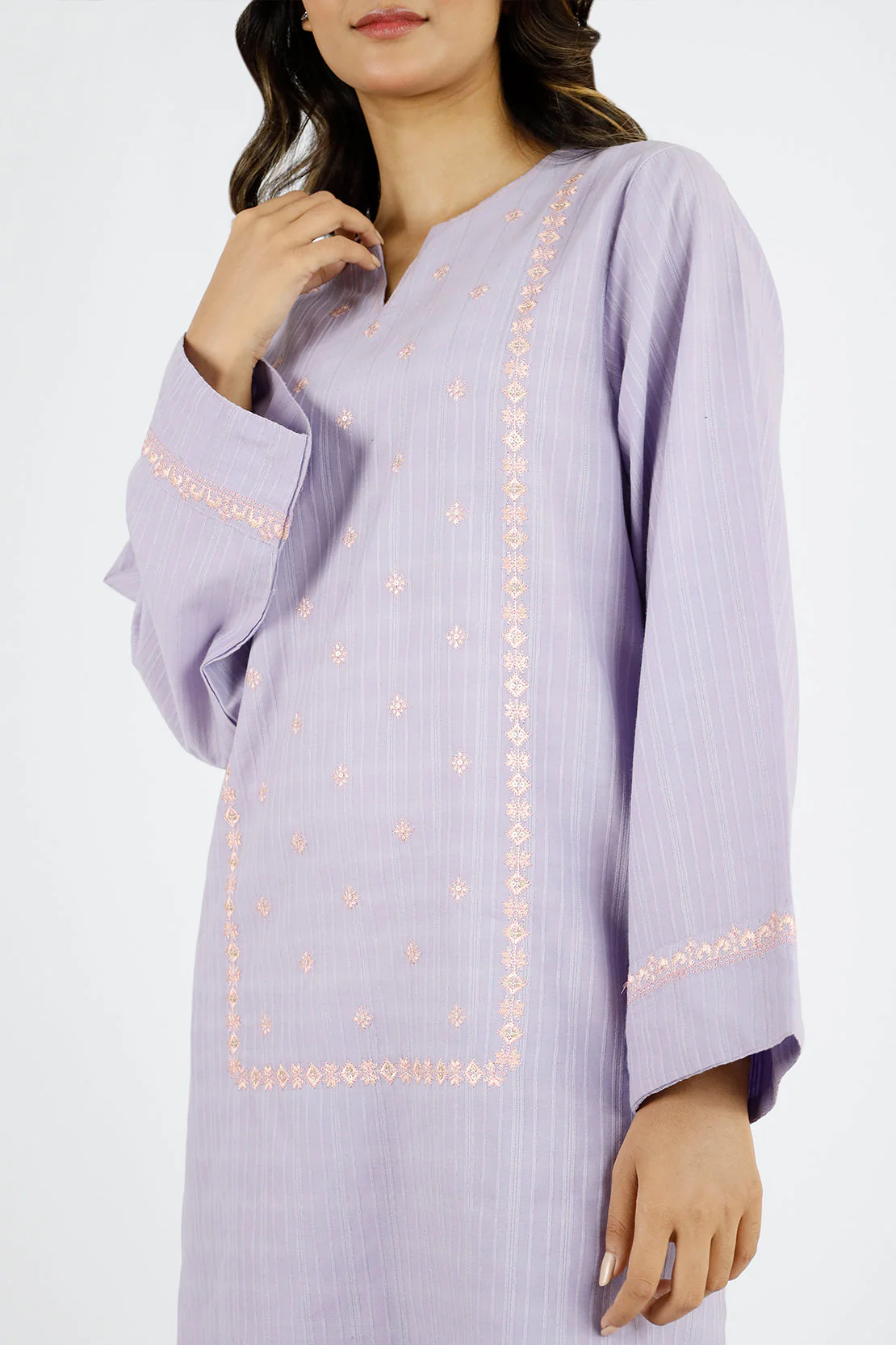 Embroidered Cotton Jacquard Stitched 2 Piece (Shirt/Trouser) - Image 2