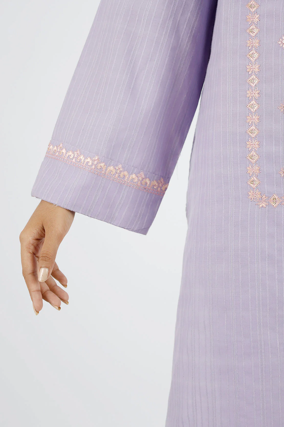 Embroidered Cotton Jacquard Stitched 2 Piece (Shirt/Trouser) - Image 5