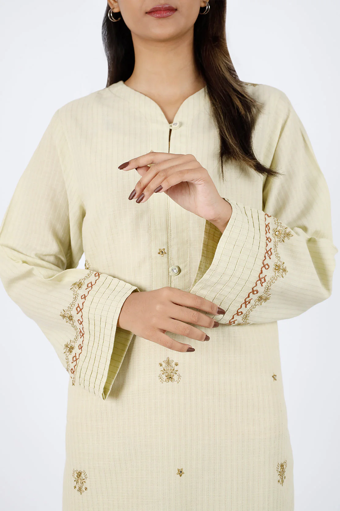 Embroidered Cotton Jacquard Stitched 2 Piece (Shirt/Trouser) - Image 2