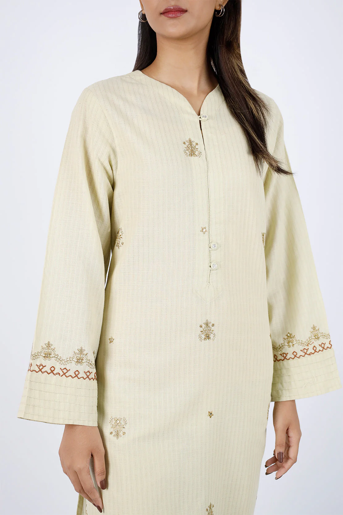 Embroidered Cotton Jacquard Stitched 2 Piece (Shirt/Trouser) - Image 3
