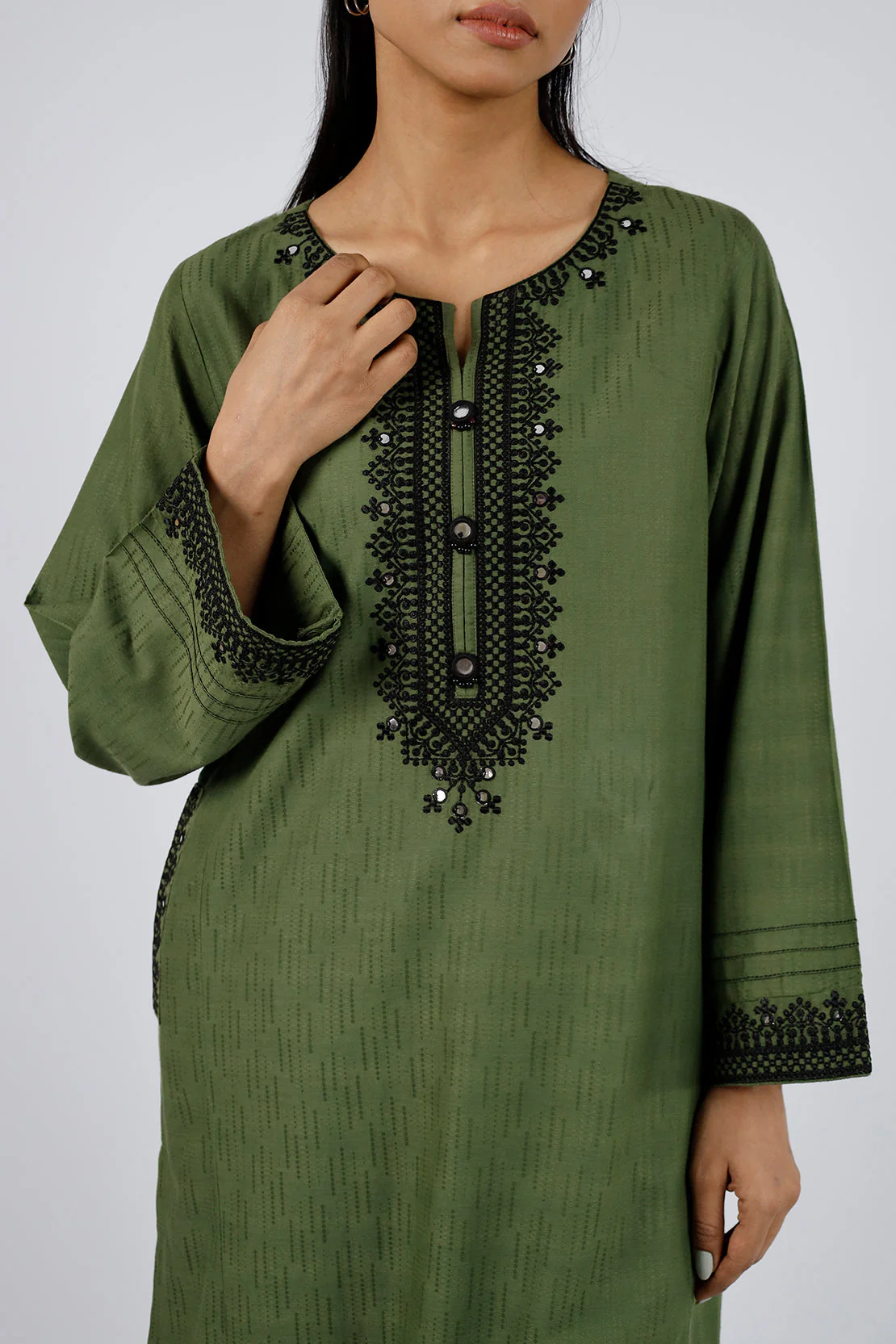 Embroidered Cotton Jacquard Stitched 2 Piece (Shirt/Trouser) - Image 2