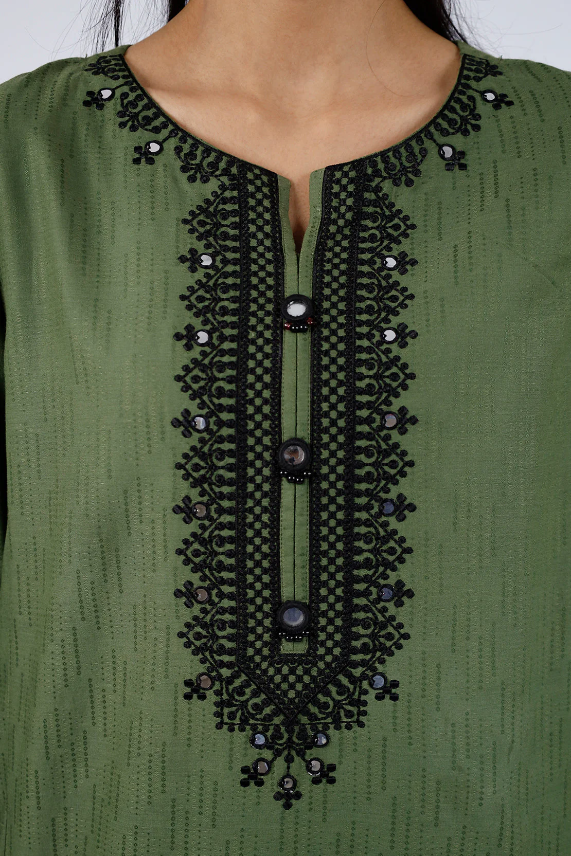 Embroidered Cotton Jacquard Stitched 2 Piece (Shirt/Trouser) - Image 3