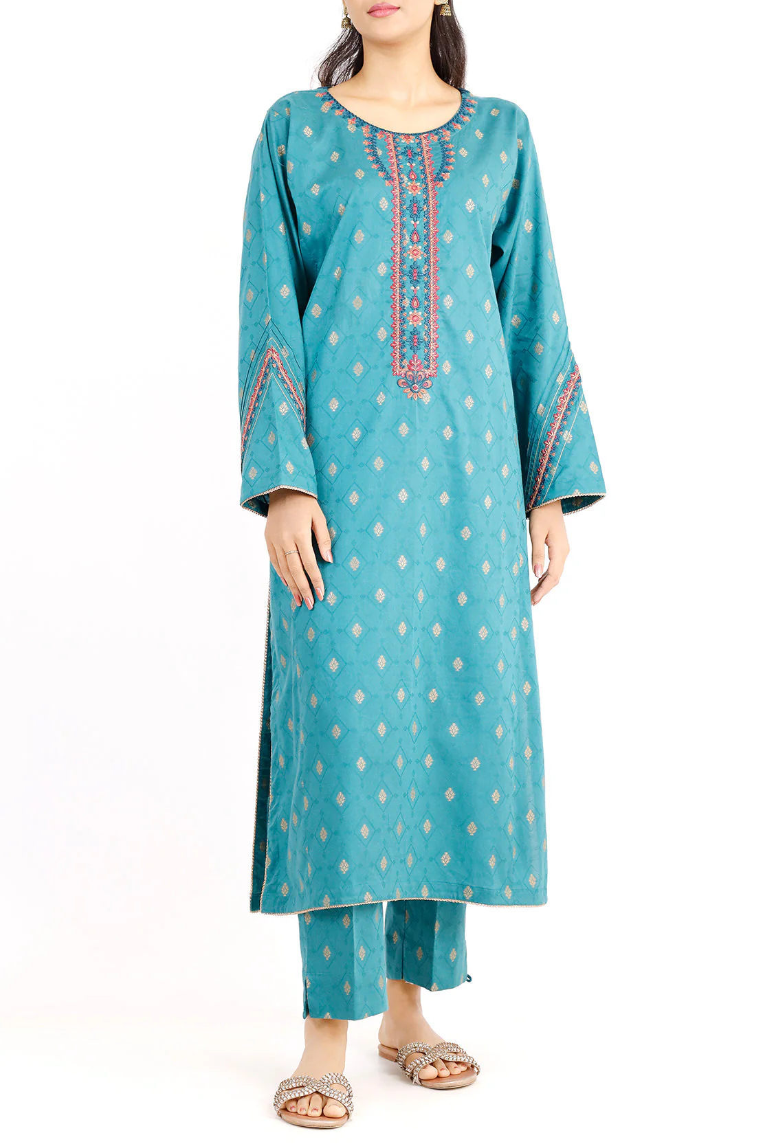 Embroidered Cotton Jacquard Stitched 2 Piece (Shirt/Trouser)