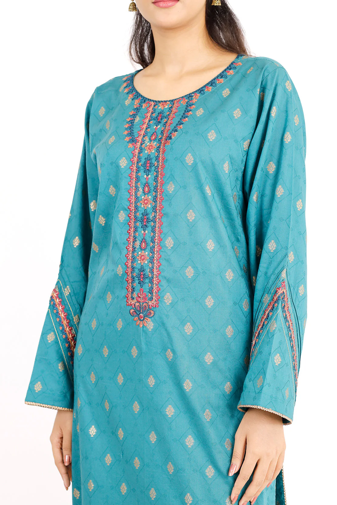 Embroidered Cotton Jacquard Stitched 2 Piece (Shirt/Trouser) - Image 5
