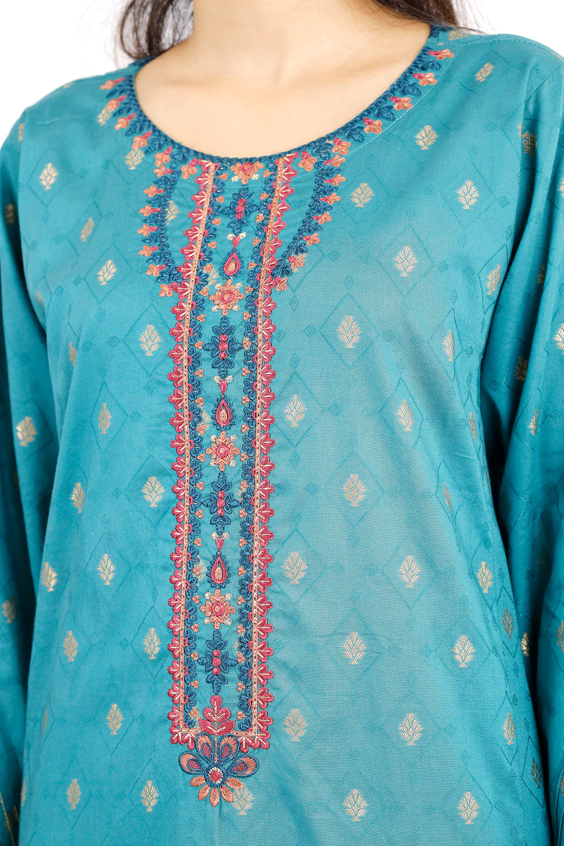 Embroidered Cotton Jacquard Stitched 2 Piece (Shirt/Trouser) - Image 6