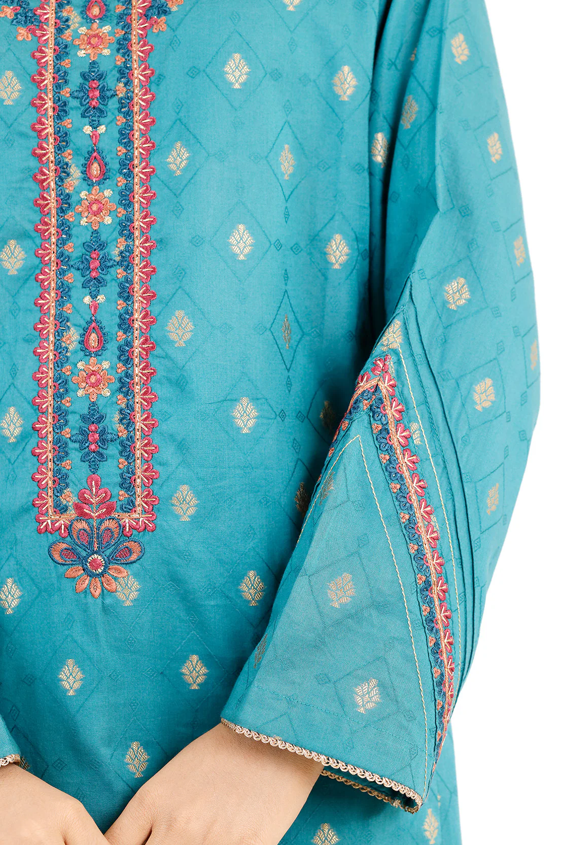 Embroidered Cotton Jacquard Stitched 2 Piece (Shirt/Trouser) - Image 7