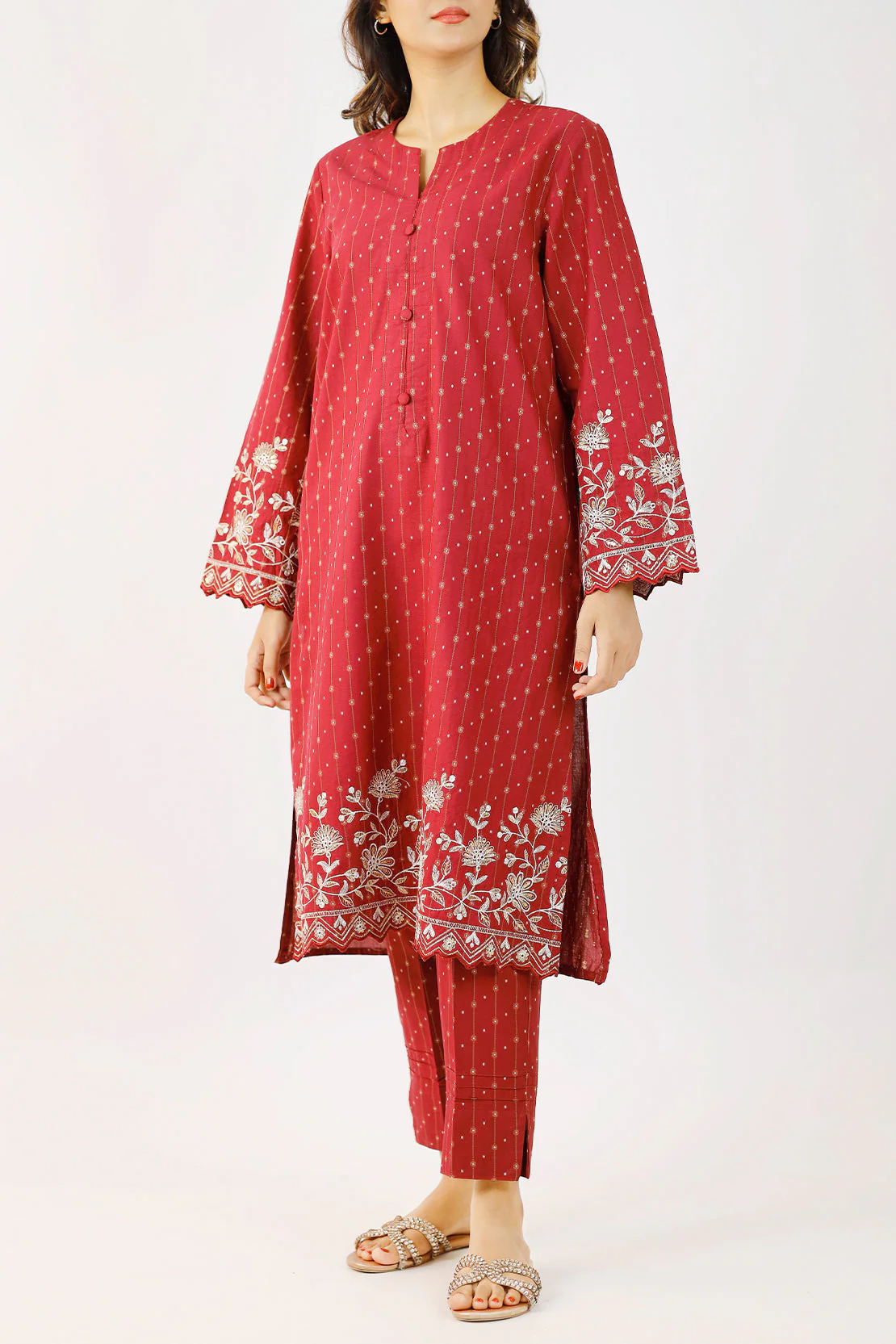 Embroidered Cotton Jacquard Stitched 2 Piece (Shirt/Trouser)