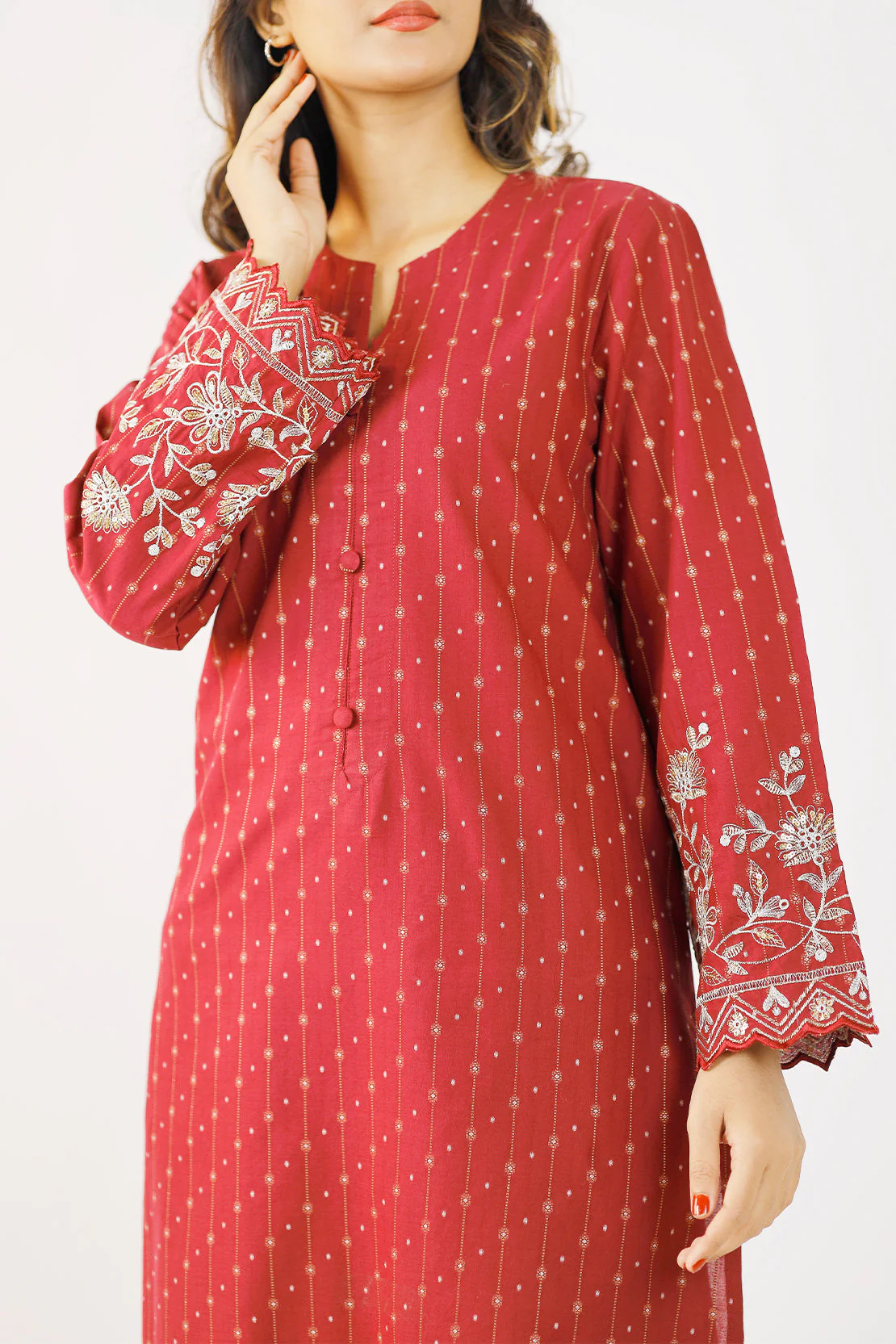 Embroidered Cotton Jacquard Stitched 2 Piece (Shirt/Trouser) - Image 2