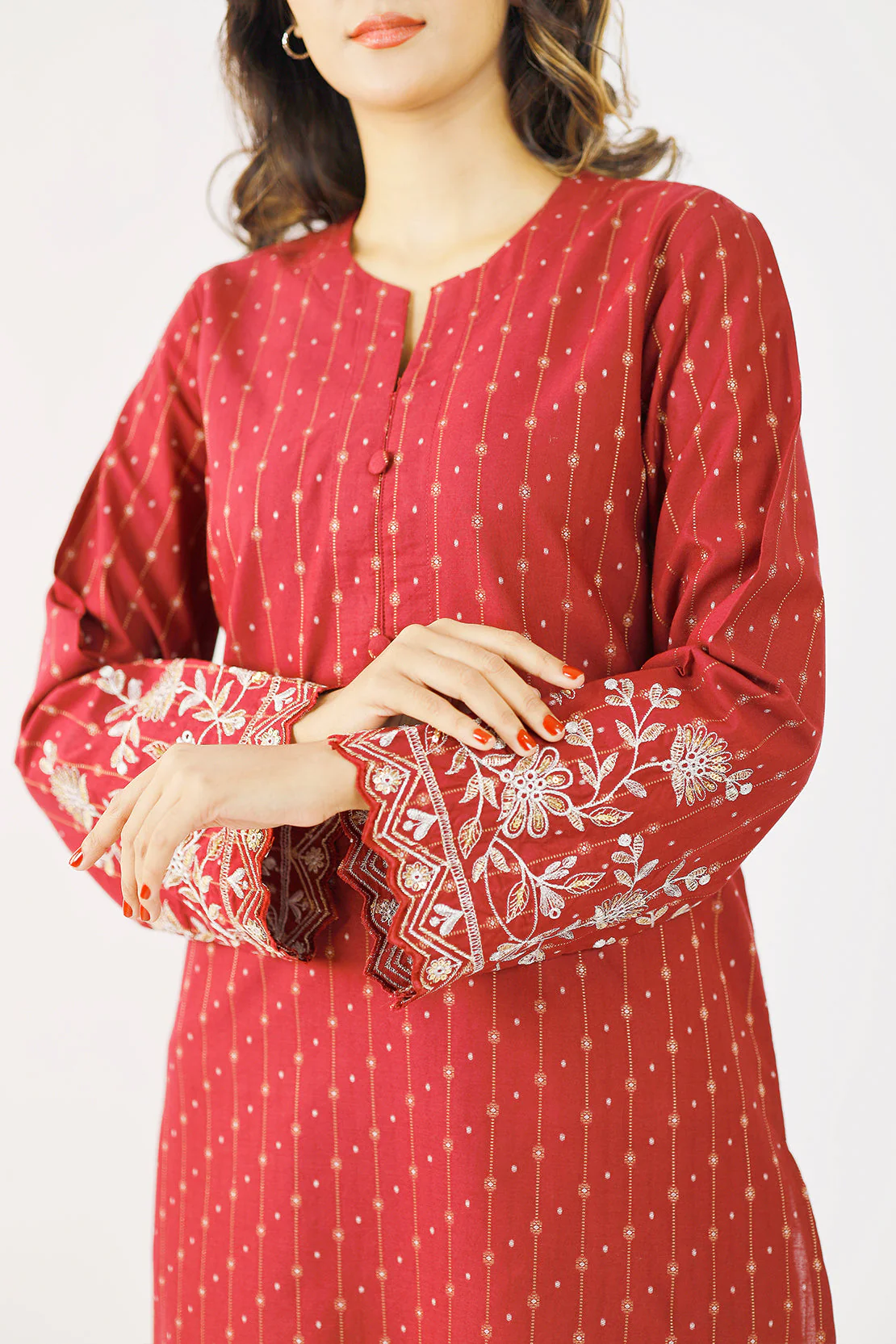 Embroidered Cotton Jacquard Stitched 2 Piece (Shirt/Trouser) - Image 3