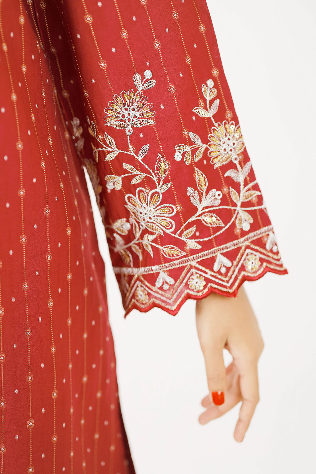 Embroidered Cotton Jacquard Stitched 2 Piece (Shirt/Trouser) - Image 5