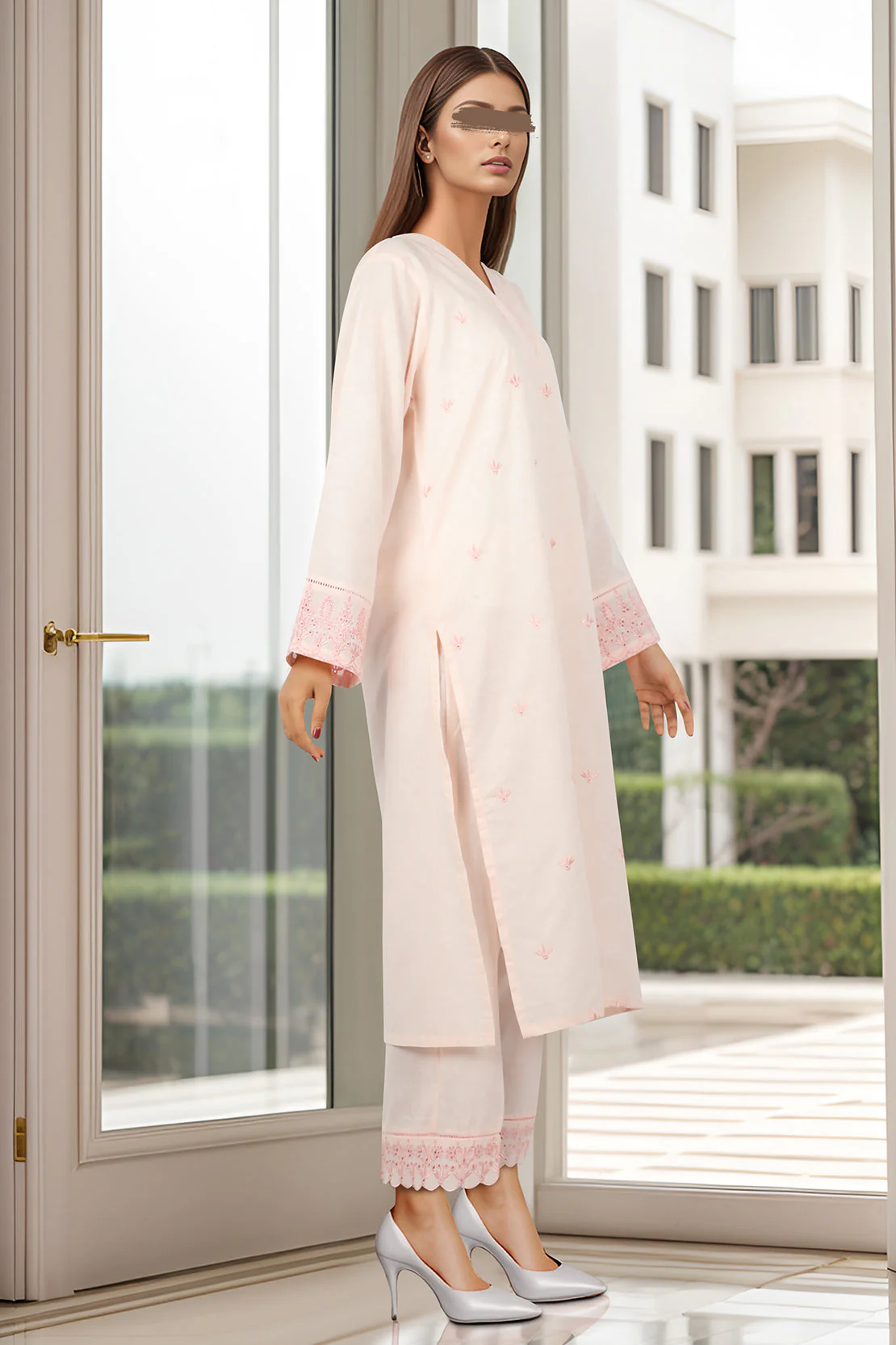 Embroidered Cotton Jacquard Stitched 2 Piece (Shirt/Trouser) - Image 2