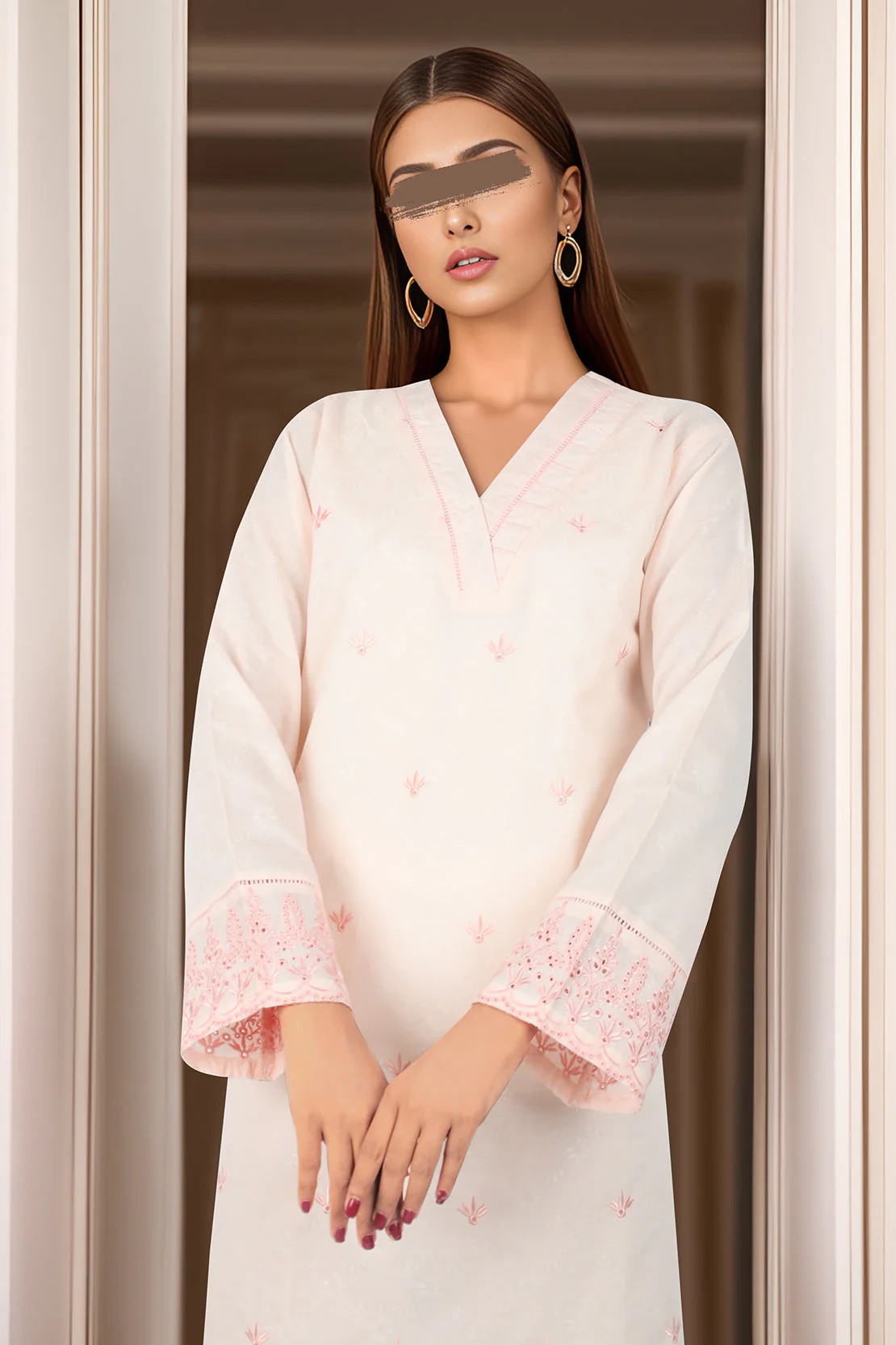 Embroidered Cotton Jacquard Stitched 2 Piece (Shirt/Trouser) - Image 3