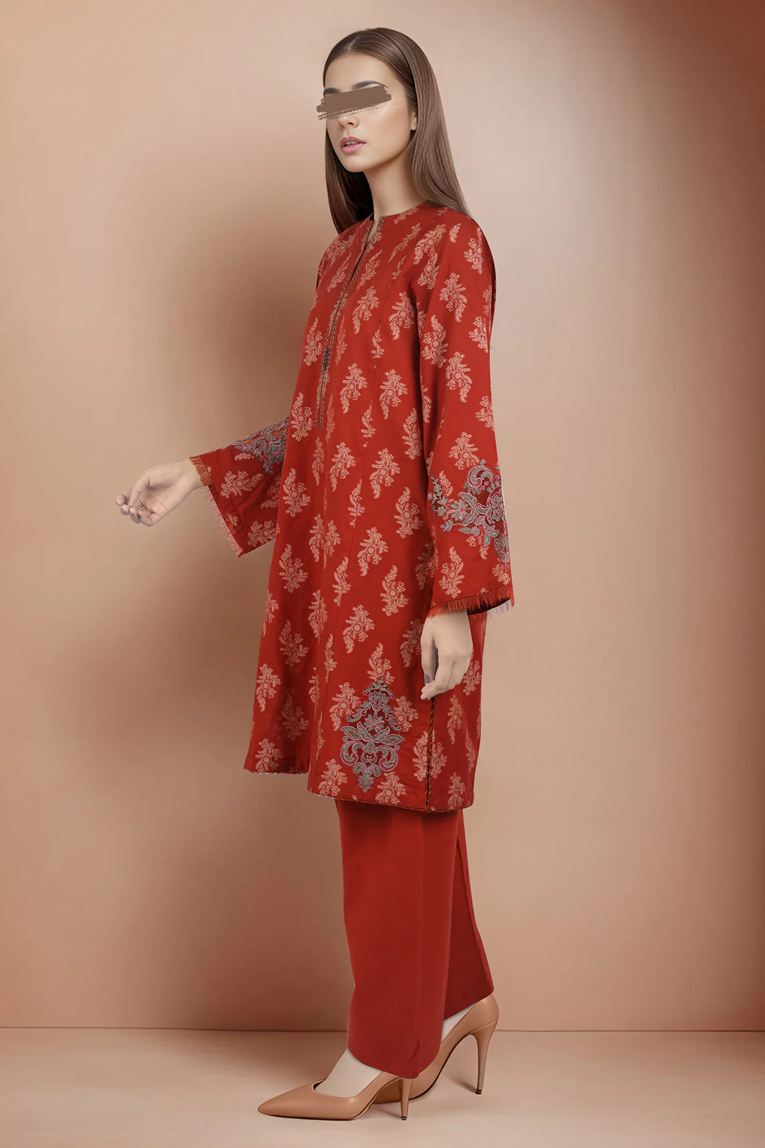 Embroidered Cotton Jacquard Stitched 2 Piece (Shirt/Trouser) - Image 2