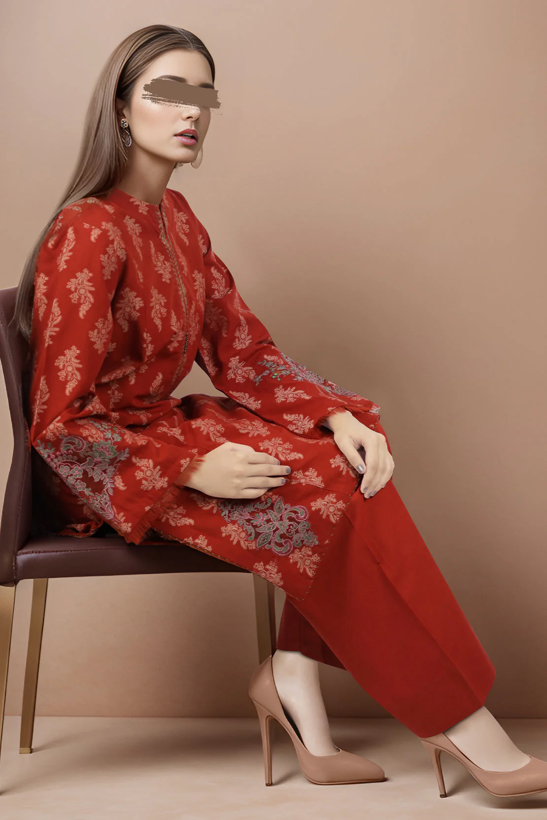 Embroidered Cotton Jacquard Stitched 2 Piece (Shirt/Trouser) - Image 3