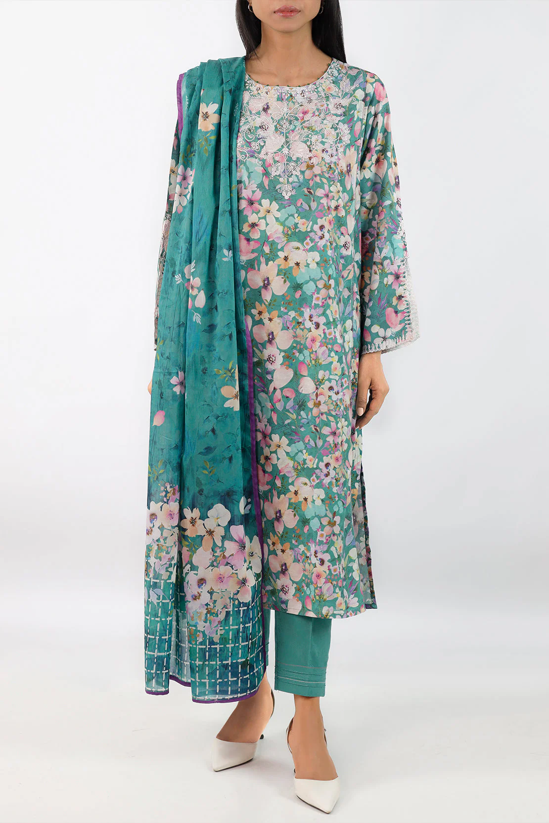 Embroidered Cotton Jacquard Stitched 2 Piece (Shirt/Trouser)