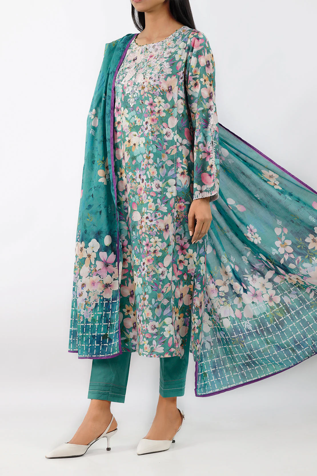 Embroidered Cotton Jacquard Stitched 2 Piece (Shirt/Trouser) - Image 2