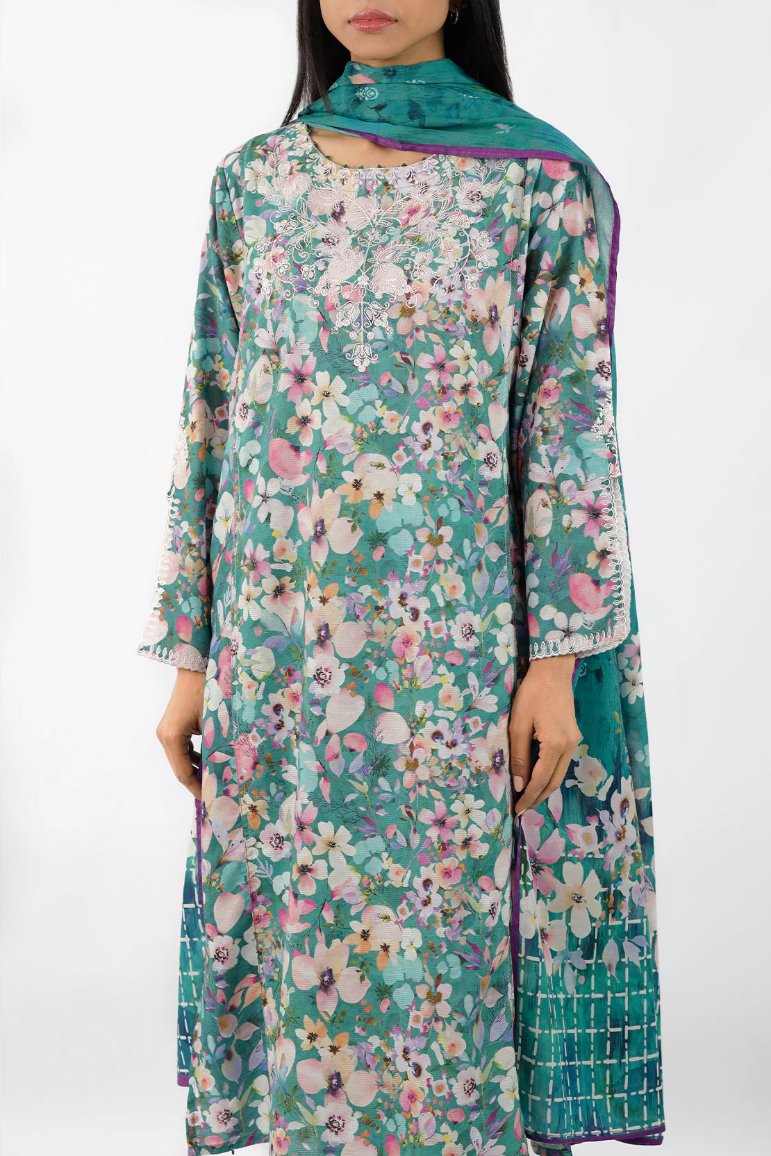 Embroidered Cotton Jacquard Stitched 2 Piece (Shirt/Trouser) - Image 4