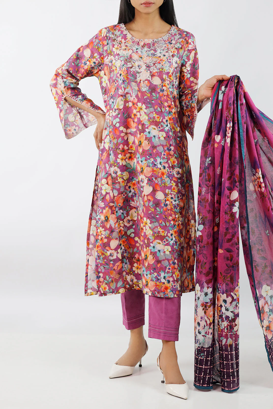 Embroidered Cotton Jacquard Stitched 2 Piece (Shirt/Trouser)