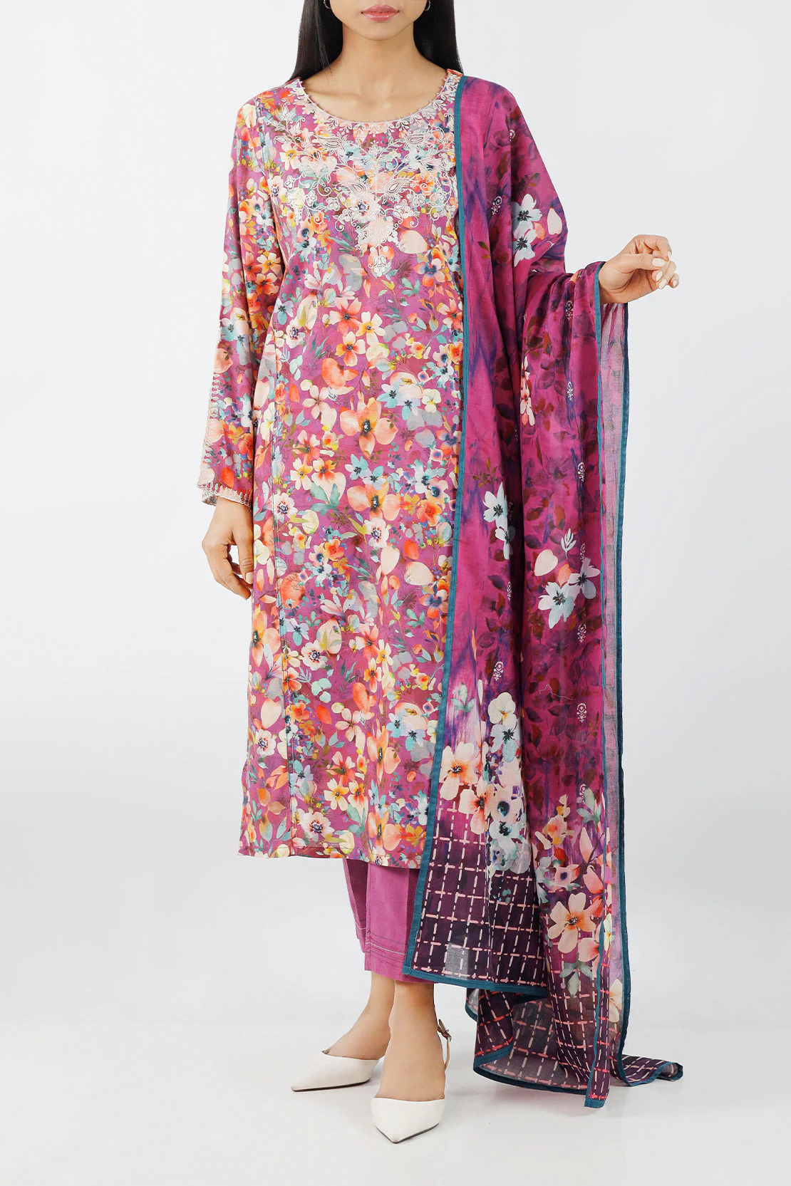Embroidered Cotton Jacquard Stitched 2 Piece (Shirt/Trouser) - Image 9