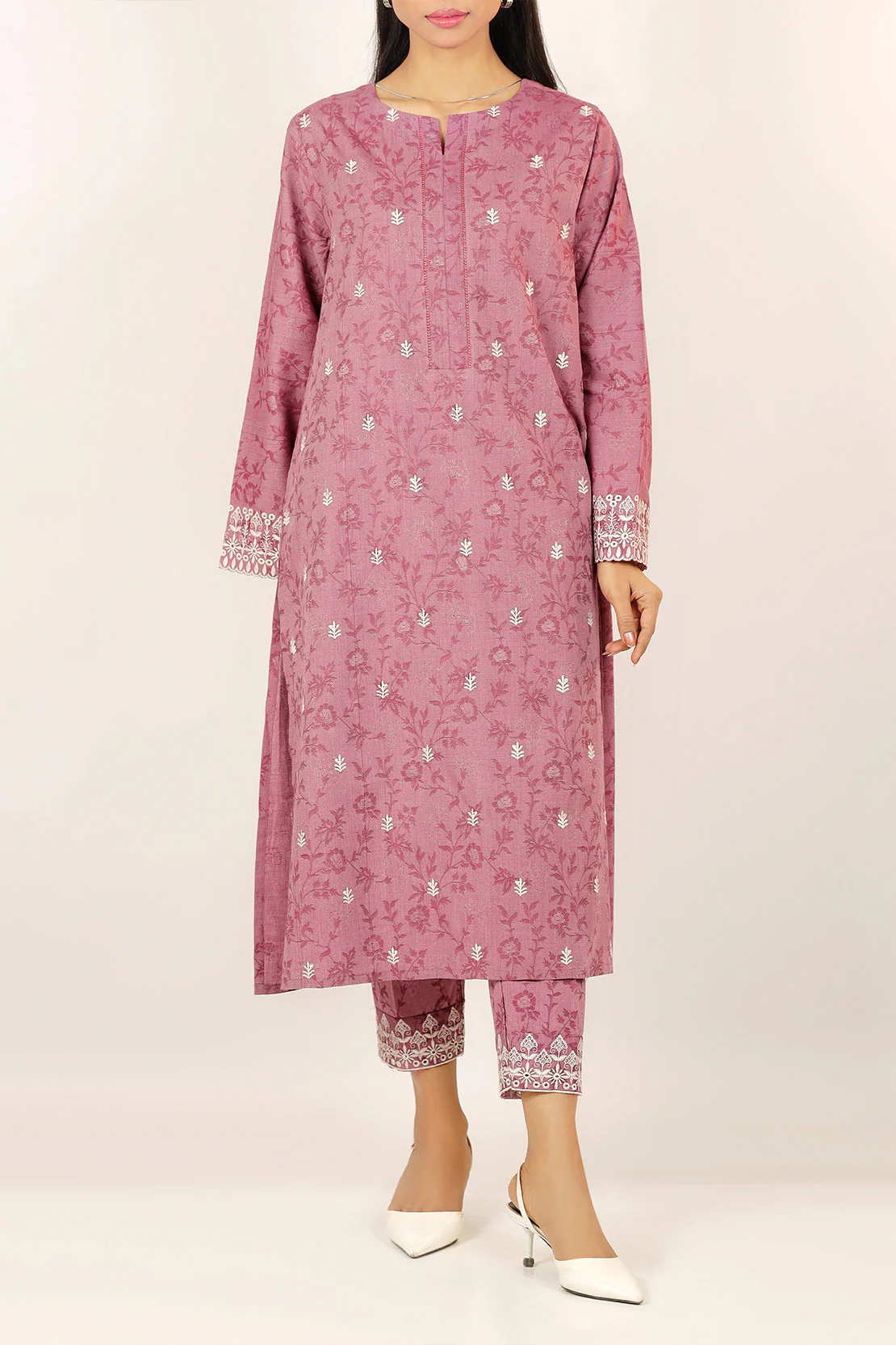 Embroidered Cotton Jacquard Stitched 2 Piece (Shirt/Trouser)